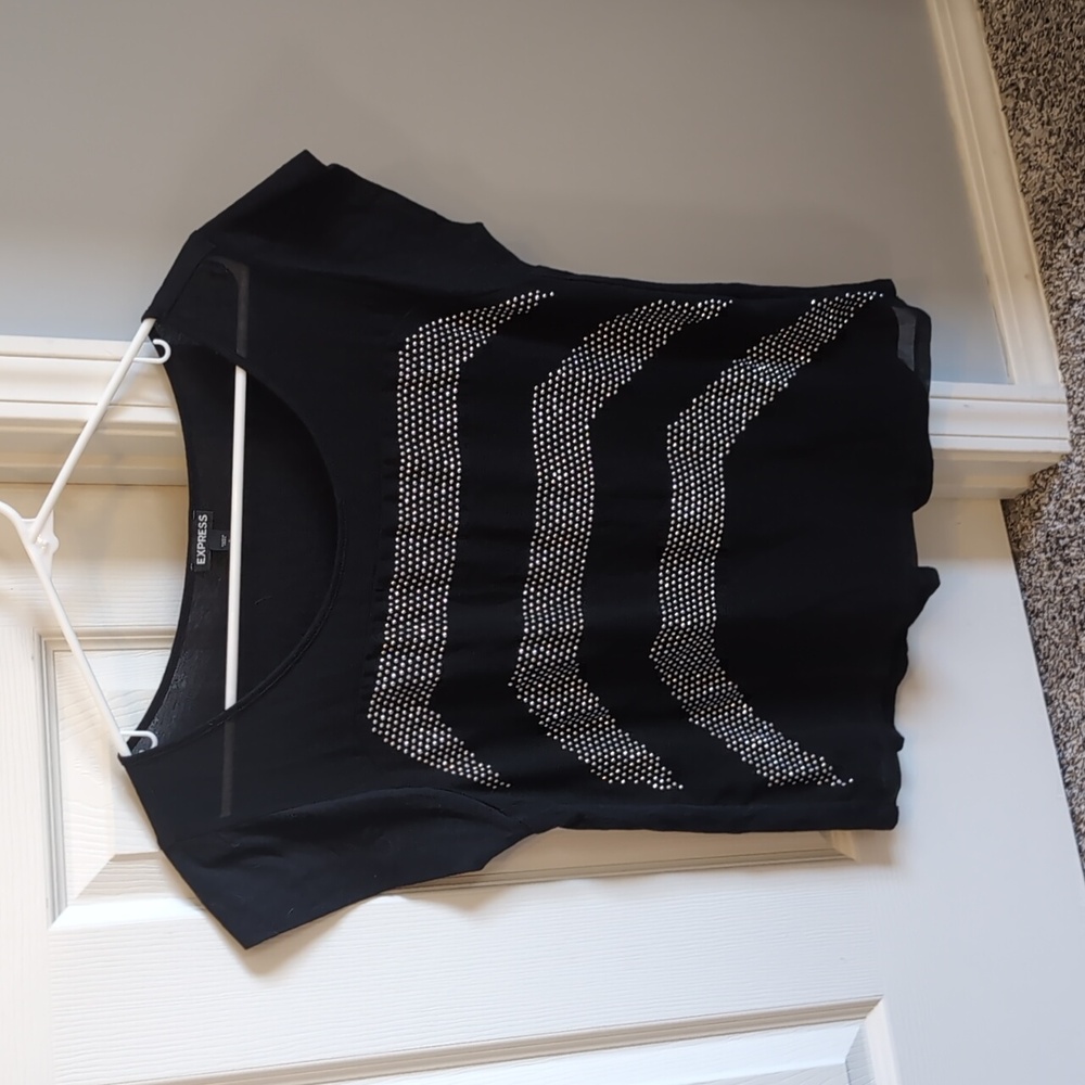 Express Women Black Rhinestone Short Sleeve Top! Size: S